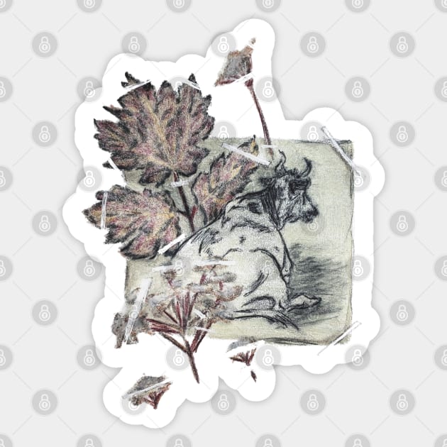 Cow and Cow Parsnip Sticker by Animal Surrealism